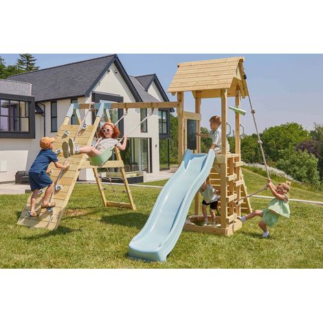 PolarPlay Spielturm Trondheim aus Holz in GrünKinderschaukel