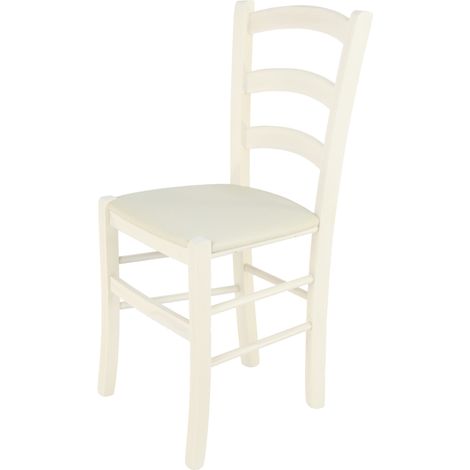 Tommychairs - Sedia modello Venice per cucina bar e sala da pranzo, robusta struttura in legno di faggio verniciata anilina bianca e seduta rivestita in tessuto color avorio (1/5)
