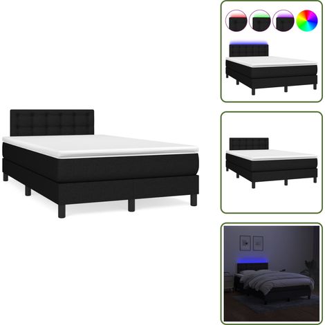 Sommier à lattes de lit matelas et LED noir 120x190 cm tissu - Sommier Tapissier - Lit Noir - Matelas Ressort Ensaché - LED Colorée - Chambre À Coucher (1/5)