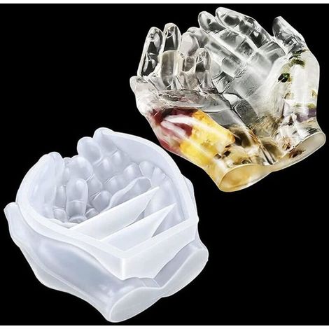 Moule en silicone en résine époxy, moules en résine époxy 3D à double main, moule en résine de moulage en silicone pour bougeoir (1/4)