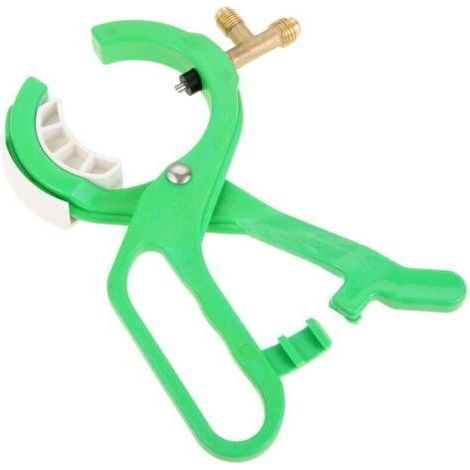 Bouteille portable de frigorigène compatible R134a et R22 – Outil 3-en-1 avec valve intégrée pour recharge de climatisation automobile et systèmes frigorifiques (1/4)