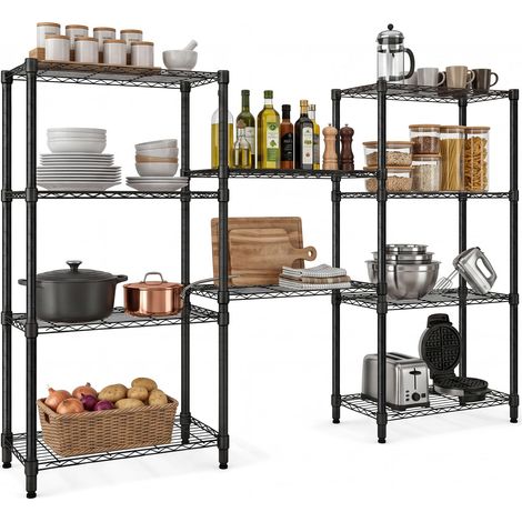 Étagère de rangement robuste à 5 niveaux réglable en métal - Lot de 2 étagères utilitaires autoportantes en acier au carbone - Étagères de rangement en acier - Idéale pour garage, cellier, sous-sol, b (1/5)