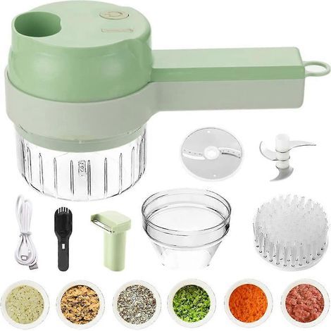 4-in-1 Elektrisches Gemüseschneider-Set: Tragbarer Knoblauchschneider, Multifunktions-Zerkleinerer (Tragbar, wiederaufladbar, geeignet für Knoblauch, Paprika und Zwiebeln) (1/5)