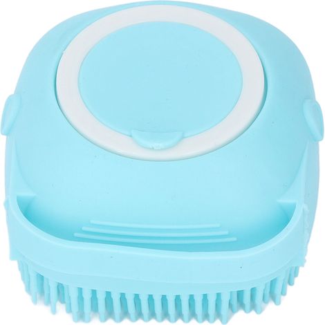Gant de Douche en Caoutchouc Doux pour Bébé, Femmes, Hommes et Seniors - Distributeur de Shampoing Carré Bleu (1/5)
