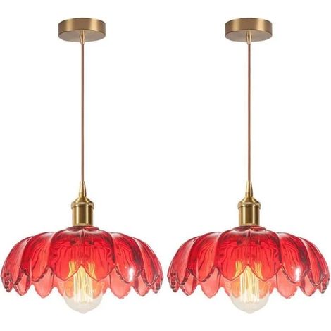 2x Lampe Suspension Vintage,Lustre Luminaire Abat-jour en Verre Design Fleurs Suspension Plafonnier Retro poiur Salon Chambre (1/5)