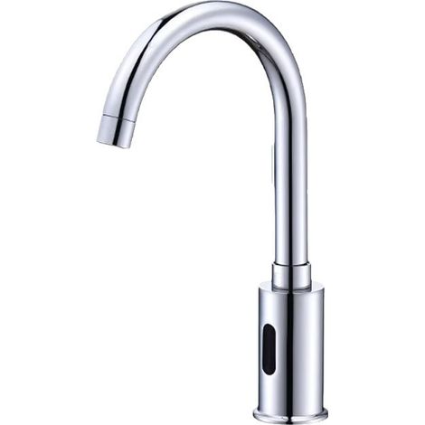 Robinet d'évier de salle de bain automatique sans contact avec détecteur de mouvement, robinet mains libres de cuisine commerciale, alimenté par AC/DC, robinet (1/5)