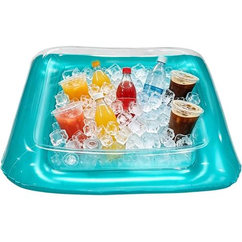 Bar gonflable Grand Plateau Flottant Portable Carré Avec Bouchon De Vidange Glacière de table gonflable Pour Piscine Jardin Terrasse Été Bière Boissons Breuvages Snacks Pique-Nique (1/5)