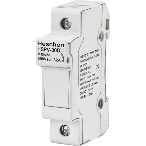 HSPV-30D 32A AC690V Cylindrical Fuse Holder 1 Pole DIN Rail Mount for RT18 RO15 Fuse 10x38mm (1/5)