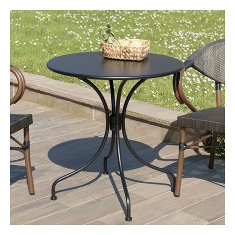 Macabane – Table de jardin ronde 2 personnes 70x70cm – Acier noir – Pieds évasés style bistrot – Meuble monté pour balcon et terrasse (1/5)