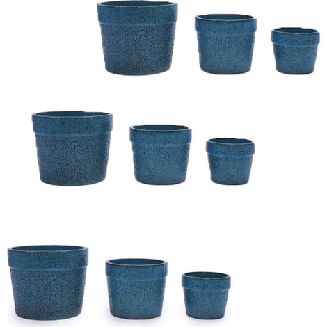 9er-Set teiliges handgemachtes Keramikpflanztopf-Set (Ø 38,1/30,5/22,9 cm), blaue fleckig-körnige Glasur, ideal für Sukkulenten/Zimmerpflanzen, Fensterbänke/Bücherregale, atmungsaktive Tonware.