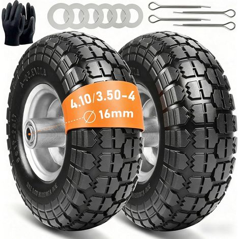 Lot de 2 roues de rechange pour diable, en caoutchouc plein, 4.10 3.50-4, 260 x 85 mm, essieu 16 mm (1/5)