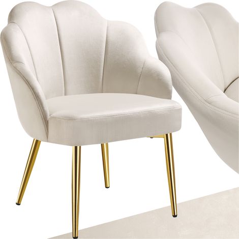 Fauteuil cocktail rembourré avec revêtement en velours crème/or (1/4)