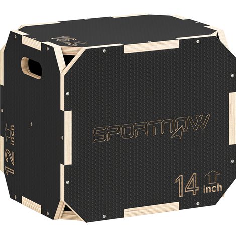 SPORTNOW cajón pliométrico de madera con 3 alturas ajustables 41/36/31 cm, asas, sin esquinas, entrenamiento de salto, en casa, gimnasio