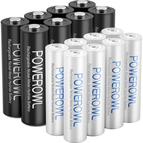 Piles Rechargeables, Pré-Chargées Haute Capacité 2800mAh et 1000mAh 1,2V NiMH, Faible Autodécharge, Pack de 16 (8AA+8AAA) (1/5)