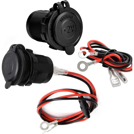 Presa accendisigari da 2 pezzi, impermeabile di qualità marina per barca, moto, auto, con cavo di collegamento da 0,6 m 12 V/24 V CC (1/5)