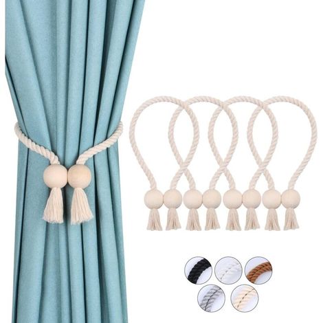 4er-Pack magnetische Gardinenhalter, handgewebte Baumwoll-Gardinenhalter, Gardinenbefestigungen (Beige - Ball, 4) (1/4)