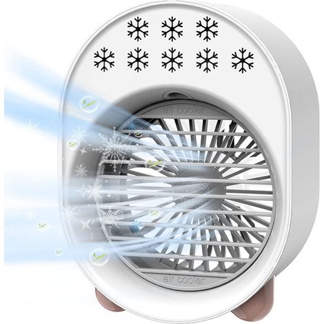 MIMOSON-Climatiseur personnel Mini refroidisseur d'air humidificateur purificateur 3vitesses réglables avec refroidisseur par évaporation de lumière LED pour la maison/bureau/dortoir (White) (1/5)