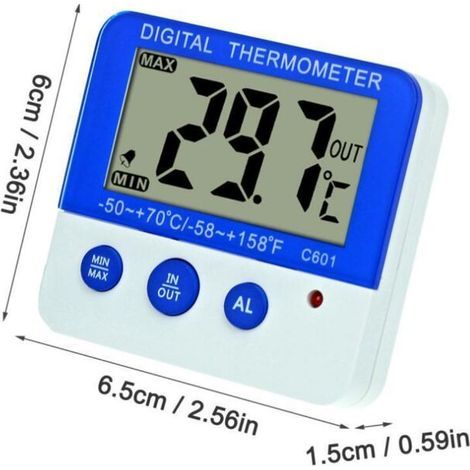 Thermomètre de réfrigérateur domestique pour intérieur et extérieur avec alarme de température haute et basse, alarme de gel magnétique. (1/5)