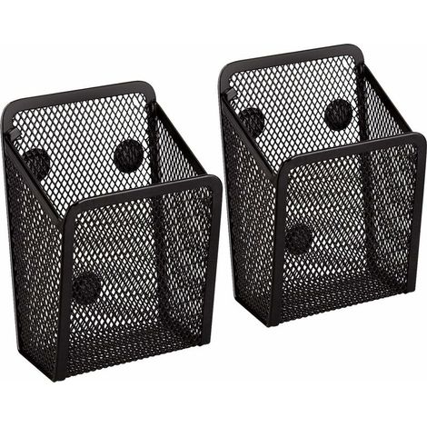 Porte Stylo Magnétique 2 pièces - Paniers de Rangement en Maille Avec Aimanté Forts Pour Rangement Frigo, Organisateur de Cuisine, Organisateur de Bureau, Accessoires de Casier - Noir (1/4)