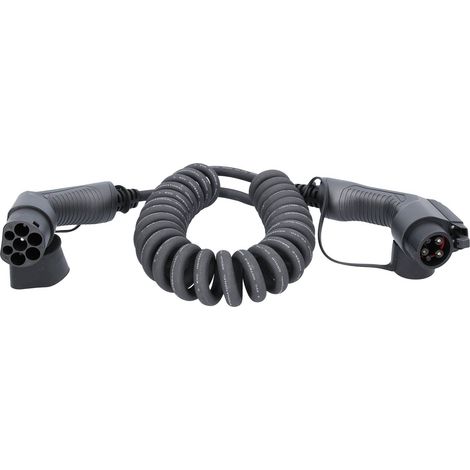 Câble de charge efuturo KS Tools spiralé, connecteur du type 2 vers le type 1, monophase, jusqu’à 7,4 kW, 32 A, 230 V, mode 3, 5 mètres (1/2)