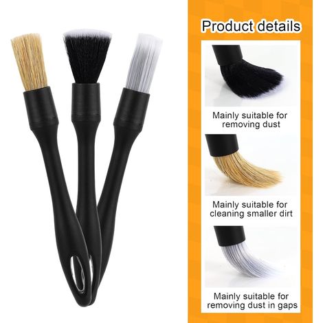 Kit de limpieza para coche (5 piezas), cepillo suave para polvo para limpieza interior, kit de cepillos para detallado de automóviles, cepillos para polvo para ruedas y cepillos para el salpicadero. (1/4)