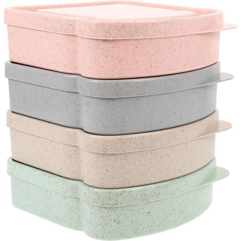 Juego de 4 loncheras de plástico reutilizables con forma de tostada, aptas para microondas y lavavajillas, ideales para la oficina y el camping. (1/4)