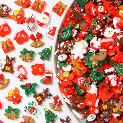 100 Pièces Decoration Noel Miniatures en Résine, Figurines Père Noël Sapin Renne Flocon Cadeau, Decoration de Noel pour DIY Scrapbooking Cartes, Noel Decoration Interieur et Christmas Decorations (1/5)