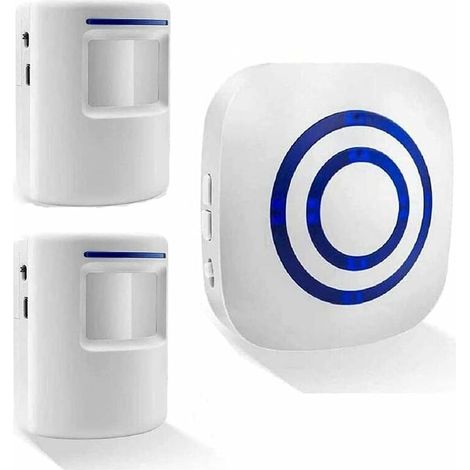 Sonnette sans Fil Kit de Carillon de Porte Electrique avec 1 Récepteur et 2 Détecteur de Mouvement PIR Capteur Alerte Visiteur Alarme de Sécurité avec 38 Mélodies au 3 Niveau Volumes