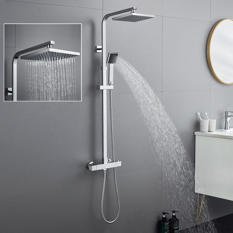 Auralum Max Système de Douche Carré Colonne de Douche avec Mitigeur Colonne de Douche Thermostatique Design Unique Système de Douche,Chrome (1/5)