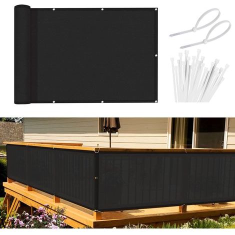 Protection transparente pour balcon contre le vent et les UV, 90 x 300 cm, noire (1/4)