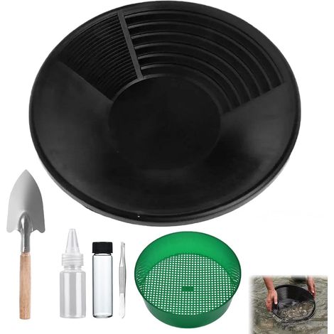 Gold Panning Kit, Plastic Gold Panning Tray, Gold Panning, Gold Pan with Sieve, Portable Outdoor Gold Panning Tray, Gold Mining Equipment Accessories 38 cm (1/5)