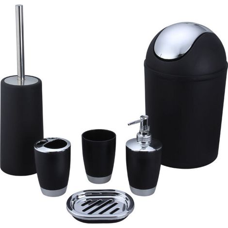 Badezimmer-Accessoire-Set, 4-teilig/Set Badezimmer-Kombinationsaccessoires inklusive Zahnbürstenhalter, Seifenschalenspender und Spender (Schwarz) (1/5)