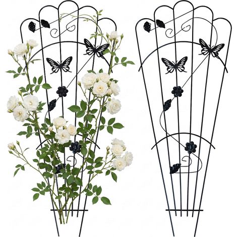 Relaxdays Rankgitter, 2er Set, HxB: 87 x 37 cm, Metall, Rankhilfe für Kletterpflanzen, Garten, Rosenrankhilfe, schwarz