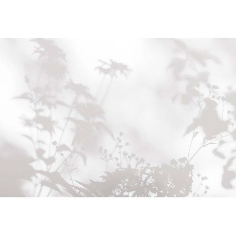 Papier peint panoramique floral gris & blanc Tapisserie panoramique fleurie avec ombres pour chambre Papier peint panoramique campagne chic (1/2)