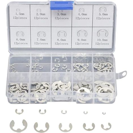 304 Stainless Steel E-Clip Retaining Circlip Assortment Kit 1.5mm to 10mm (1/3)
