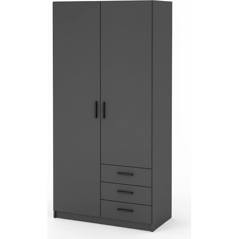 Armadio Con 2 Ante E 3 Cassetti Armadietto Multiuso Con Barra Appendiabiti E 4 Ripiani Di Cui 2 Regolabili Design Moderno Funzionale 98.5 x 49.8 x 200.4 Cm Grigio Scuro