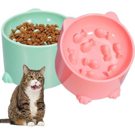 QORVA-Lot de 2 gamelles anti-glouton surélevées pour chat - Pour chats et petits chiens (1/5)