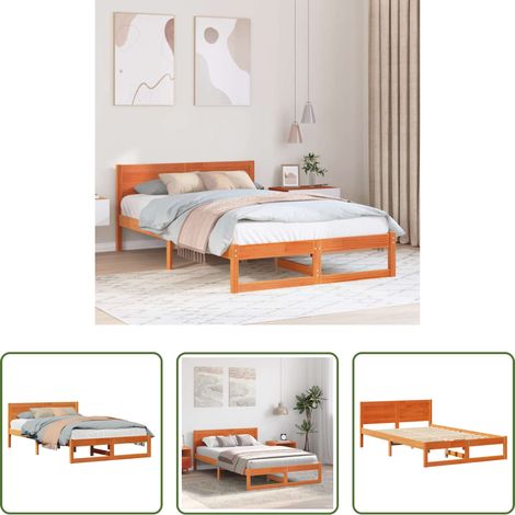 Lit moderne - Cadre de lit avec tête de lit Brun cire 120 x 200 cm Pin massif (1/5)