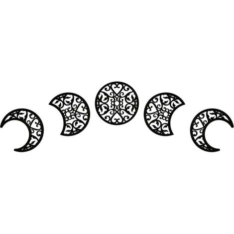 Ornement Décoratif Mural 5 Pièces Phases Lune en Bois Ajouré Noir pour Chambre D'garçon et Filles Design Créatif et Matériau Synthétique Solide (1/5)