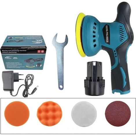 Polisseuse voiture sans fil 12 V, lustreuse orbitale 125 mm à 8 vitesses, batterie rechargeable 1300 mAh, kit de polissage auto (1/4)