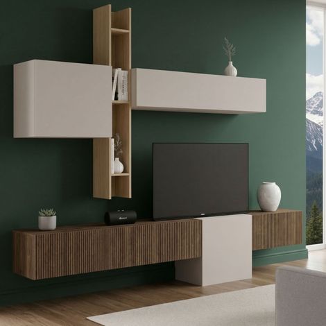 Wohnwand Narcao, Modulares Wohnzimmer-Möbel, ein Regal Made in Italy, Kombinations-Set, Braun Birne (1/3)