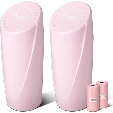 2er Set Mini Mülleimer Auto mit Deckel & 40 Müllbeuteln - Rosa Organizer (1/5)