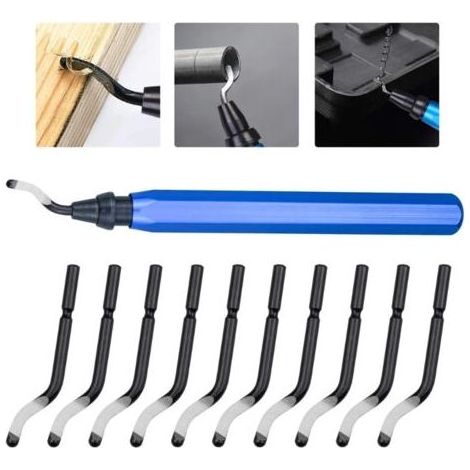 Herramienta desbarbadora, desbarbadora con 10 cuchillas de acero BS1010 de repuesto, cuchillas desbarbadoras giratorias de 360°, herramienta práctica para aluminio, impresión 3D, cobre y acero, metal, (1/5)
