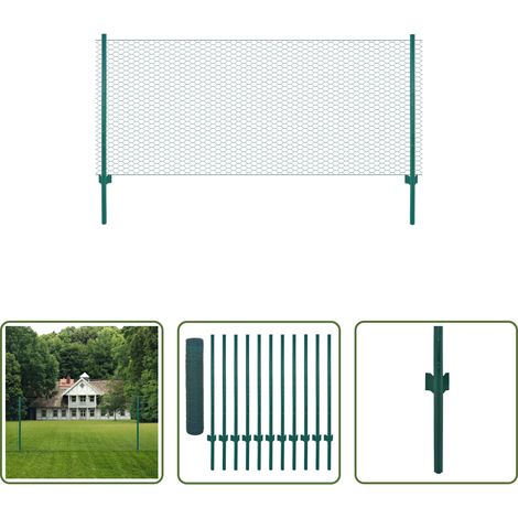Stahlzaun - Maschendrahtzaun mit Pfosten Stahl 25 x 0,75 m Grün (1/5)