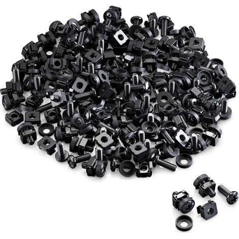 [Lot de 100] M6 écrous cage & vis pour 10 Pouces 19 Pouces Armoires Réseau Racks IT, kit Montage pour Rack Serveur Panneau Patch Boîtier Technique événementielle - Noir
