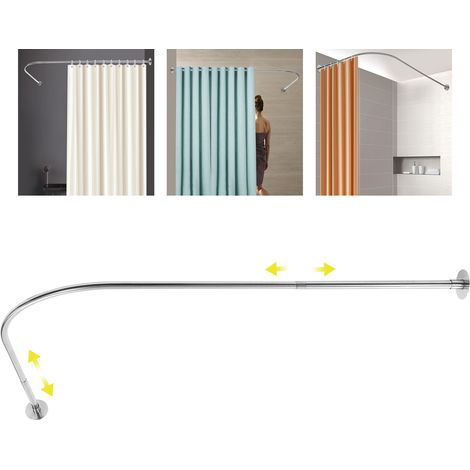 TBarre de Rideau de Douche en Forme de L Réglable – 72-95x 90-130cm – Barre de Douche Murale – Fixation au Plafond Non Requise –Installation sans perçage dans la salle de bains (1/5)