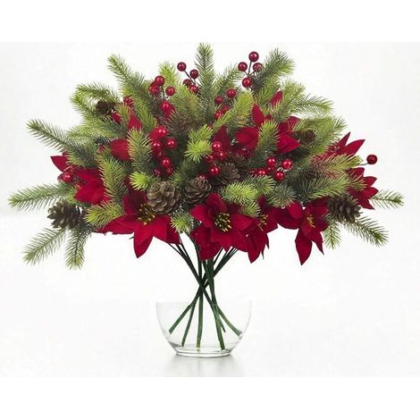 Branches Décoratives pour Couronnes, Lot De 6 Branches De Sapin Artificielles avec Baies Rouges Et Pommes De Pin, pour Arbre De Noël, Guirlande, Maison, Fête (1/5)