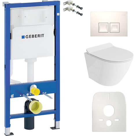GEBERIT WC Set mit Vorwandelement, Wand-WC und Spülknopf (1/5)