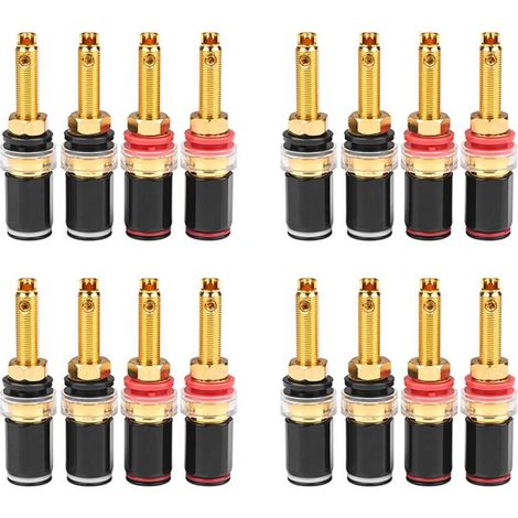 16 terminales de conexión para altavoces HiFi, conectores de amplificador chapados en oro de cobre puro, compatibles con conectores banana hembra. (1/5)
