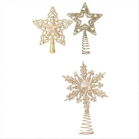 Weihnachtsbaumschmuck: Schneeflocken, funkelnde Sterne, Gold, festlicher Baumschmuck, Lichterkette, elegante Winterdekoration (1/5)
